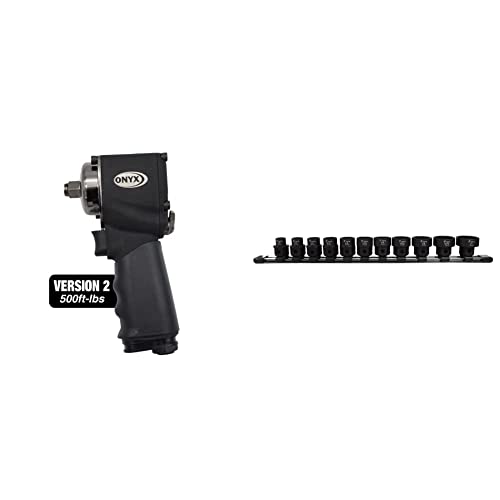 Astro Pneumatic Tool 1822 ONYX 1/2" Nano Impact Wrench v2 - 500ft/lb & Astro Pnematic - 11Pc 1/2" Drive Low Profile Nano Impact Sockets - SAE (model: 78211)