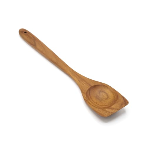FAAY Left-Hand Wooden Chopper – 13.5” Teak Meat Chopper for Left-Handed Cooking, Flat-Edge Tool for Breaking Up Ground Beef, Scraping & Stirring, Handcrafted Thai Teak, Safe for Nonstick Cookware