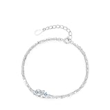 Pulsera de promesa, elegante pulsera de cadena de doble capa con corazón moissanita, bonitos regalos para mujer, 17+5CM, Oro blanco de 14 quilates, Moissanita