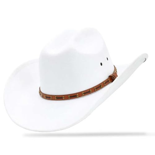 OIERNFE Cowboy Hat for Men and Women - Cattleman Wide Brim Western Cowgirl Hat with Gift Packaging White