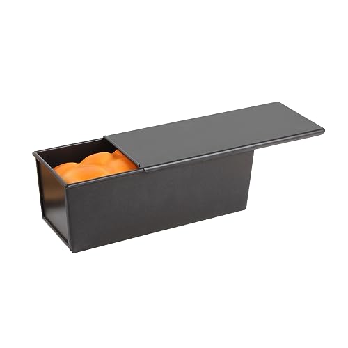 KVMORZE 2.2LB Pullman Loaf Pan with Lid, Toast Mold Nonstick Bread Pan Bakeware, Commercial Pullman Bread Pan Dough Capacity, Carbon Steel Bread Toast Baking Pan Mold for Baking Bread-Black