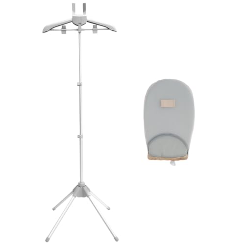 YLMFTNU Garment Hanger for Steaming Clothes, Upright Foldable Steamer Stand Rack with Ironing Glove, Gray