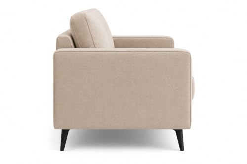 Image of Modern 2 Seater Fabric Sofa for Living Room | Upholstered Loveseat Couch with High-Density Foam Cushions | Durable Wooden Frame & Metal Legs | Comfortable Sofa for Bedroom, Office & Lounge | Beige