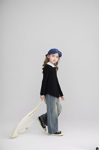 Girls Puff Short Sleeve Shirts Round Neck Tunic Tops Casual Solid Blouses4