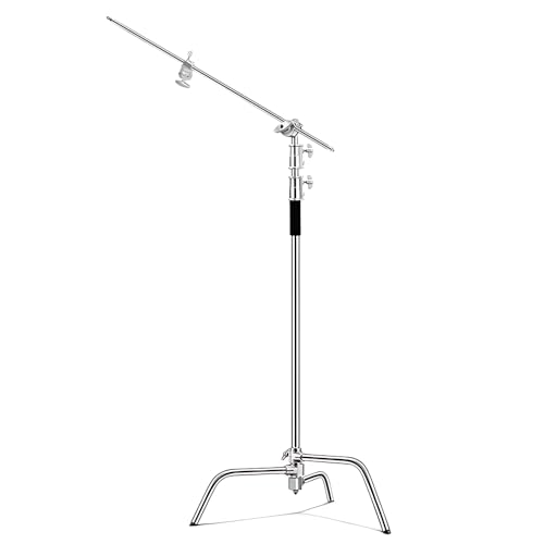 Studio Light Stand Heavy Duty Stainless Steel C Stand 1.5-3.3M Adjustable Light Stand, Photography Light Stand with Boom Arm Grip Head Sandbag, for Reflectors Softboxes Monolights Umbrellas
