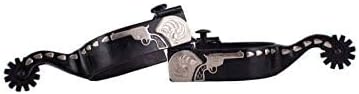 Showman Men's Black Steel Spurs w/Silver Gun Overlay