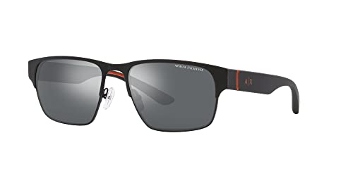 Armani Exchange A|X Mens AX2046S Rectangular Sunglasses, Matte Black/Light Grey Mirrored Black, 57 mm2