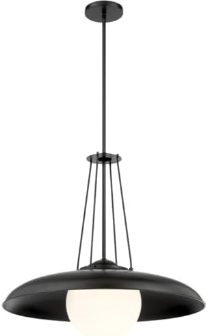 Minka Lavery 6405-66A Schooner Ridge Industrial Etched Opal Glass Orb with Metal Shade Pendant Light, 1-Light 100 Watt, 23" H x 24" W, Coal