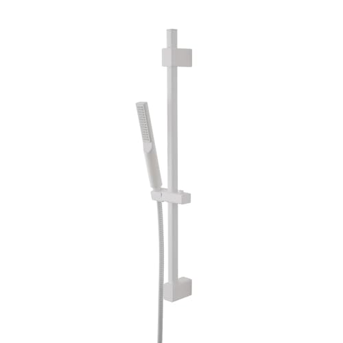 Saliscendi Doccia Quadrato Anticalcare In ABS Bianco Opaco Da 70 Cm Regolabile Con Doccetta Slim Monogetto Da 23,5 Cm E Tubo Flessibile Da 150 Cm Con Fissaggi Inclusi Hidra