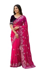 Georgette Saree with Embroidery Butta & Scalloped Border | Designer Saree For Wome| Special Occasions Wear Women-image-43