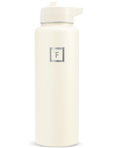 Image of IRON FLASK Camping & Hiking Hydration Flask with Straw, Wide Mouth Insulated Stainless Steel Sports Water Bottle - Cashmere Cream 40 oz - Straw (1 Lid)