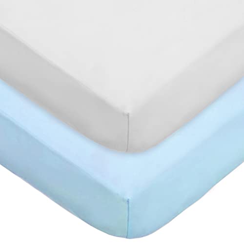 American Baby Company 2 Pack 100% Natural Cotton Jersey Knit 18" X 36" Cradle/Bassinet Sheet - Fitted, Blue And White, Soft Breathable, For Boys And Girls #TOP22