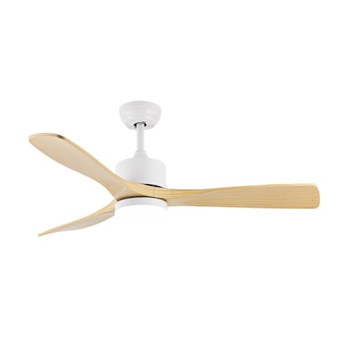 ABRILA - Ventilador DC AZABACHE | de Techo con tres Aspas en Color Blanco con Luz | con 6 Velocidades Ajustables | 3 Temperaturas de Luz Seleccionables | Mando a Distancia Incluido