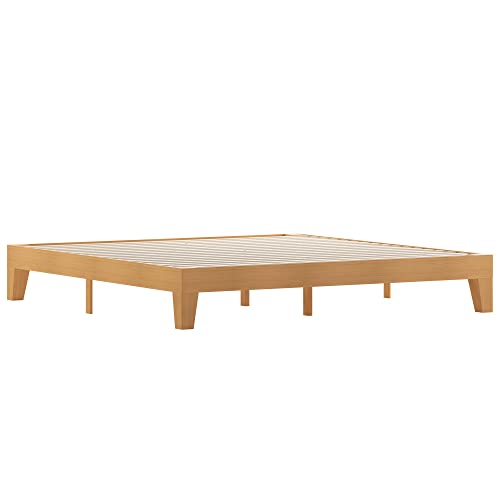 Flash Furniture Evelyn Wooden Platform Bed - Natural Pine Finish - King - Wooden Slat Support - No Box Spring Required - Easy Assembly #TOP28