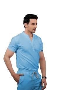 THE SCRUB LIFE Stretchable (2Way) Male Light Blue Mandarin Neck With Straight Pant Scrub Set-image-19