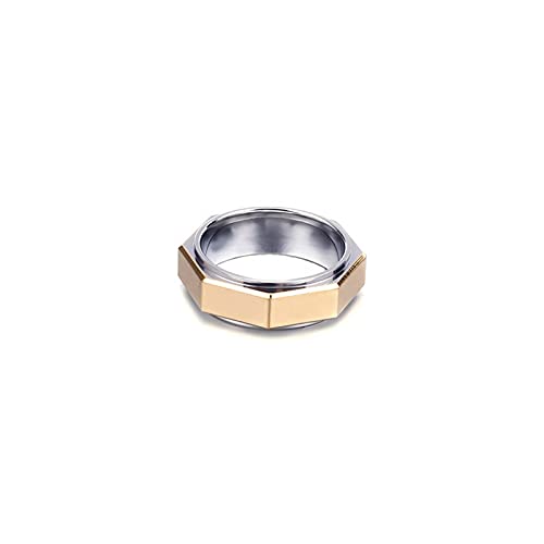 Bague acier inoxydable homme 8mm géométrique au fini or et argent prestige