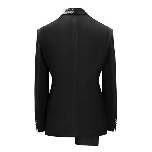 Men's Black Blazer with Rhinestone Embellished Lapel, Single Breasted, One Button, Dual Vent3
