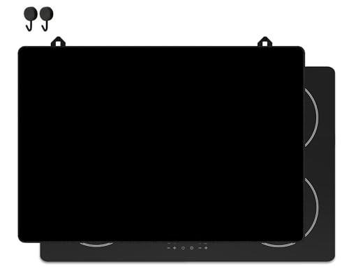 KitchyMist Protège Plaque Induction Noir Uni - 76x52 cm - Déco cuisine - Protection pour plan de travail - Cuisson protégée - Fond de hotte de cuisine