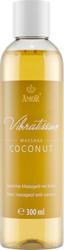 Vibratissimo Aceite de masaje Coconut 300 ml – Aceite exótico con aroma a coco | Para masajes corporales relajantes y momentos íntimos | Suave para la piel con valiosos aceites vegetales