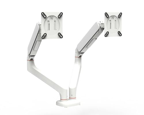Image of iVOOMi Power X2 White Dual Monitor Stand for Desk with 100 x 100mm VESA Mount, Adjustable Gas Spring Monitor arm with Grommet Mounting Base for 15-34'' 2-20 kgs Screens, 1 Year Warranty