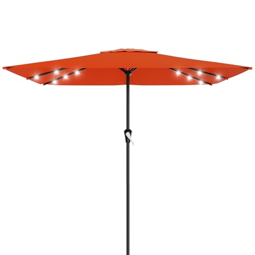 Image of AreShark 8' X 10' Rectangular Patio Umbrella with Solar Lights, Lighted Solar Umbrella with Crank, Outdoor Table Umbrella for Garden, Deck, Backyard, Pool and Beach, Orange