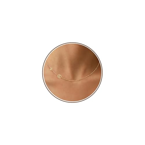 Dog Paw Necklaces for Women with M Initial Dog Mom Gifts Necklace Jewelry Dainty Gold Sideways Necklaces for Daughter Niece Dogs Memorial Gifts for Dogs Lover Birthday Retirement Gift for Pet Lover