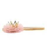 Nishine 1.3'x1.3' Mini Baby Girl Tulle Crown Headband Toddler Princess Crown Tiaras Birthday Photography (Gold, Elastic)