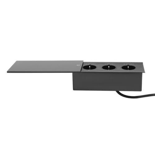 Gniazdko do zabudowy online, na stół, schowek, wpuszczane, stop aluminium, czarne (3 x 110-240 V, 50/60 Hz, 10 A)