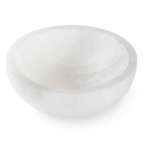 セレナイト ボウル 小物入れ 浄化 パワーストーン 聖母マリアの石 ストーンヒーリング ストレス解消クリスタル シルキー 水晶 原石 天然石 (ホワイト, S (9-10cm))