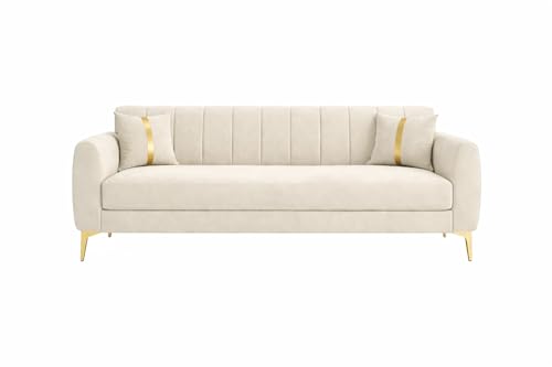 Image of Hermione Luxe Velvet-Suede Fabric 3 Seater Sofa | Comfortable Seating | Modern Sofa for Living Room - Cream
