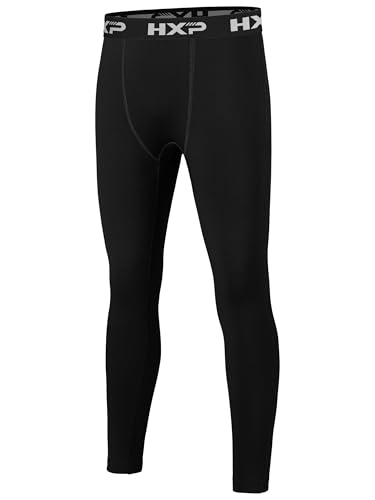 HXP Boys Compression Pants Athletic Boys Leggings for Sports Kids Base Layer Youth Compression Leggings Tights Color A L Black