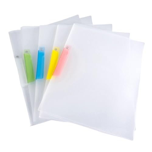 KKLM フォルダー 5個セット クリップ式 A4 クリップ式 クリアファイルホルダー 5冊セット 5色アソート 厚手PP素材 回転式スライド 大容量60枚収納 防水クリアポケット 個別色分け 書類整理 資料保管 領収書 医療費 プリント 23×31cm 学生 教師 オフィス向け (ホワイトボードスタイル 5色A4ファイルフォルダー、5個セット)