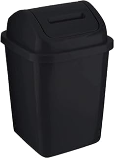 HOMESHOPA Plastic Swing Top Waste Bin, 5Litre Rubbish Recycling Waste Paper Trash Can, Square Small Flip Top Lid Dustbin, Home Kitchen Household Bathroom Office Garbage Bin (Black)