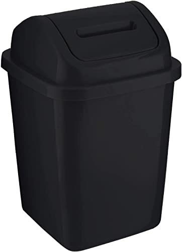 HOMESHOPA Plastic Swing Top Waste Bin, 5Litre Rubbish Recycling Waste Paper Trash Can, Square Small Flip Top Lid Dustbin, Home Kitchen Household Bathroom Office Garbage Bin (Black)