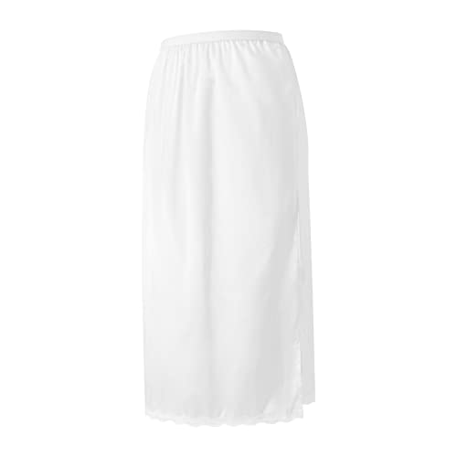 Prytgnsor Women Satin Half Slip Underskirt Solid Lace Trim Elastic Waist Inner Lining Short/Long Underskirt Long Skirts (B-02, 2XL)