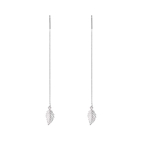 SLUYNZ 925 Sterling Silver Leaves Dangle Earrings Chain for Women Elegant Threader Earrings (A-Silver)