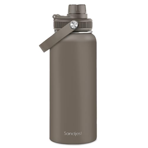 Insulated Stainless Steel Water Bottle 32oz, Vacuum Chug Lid Travel Tumbler for Men Friends Dad Brothers, Birthday Christmas Fathers Day (Dark Grayish Brown)
