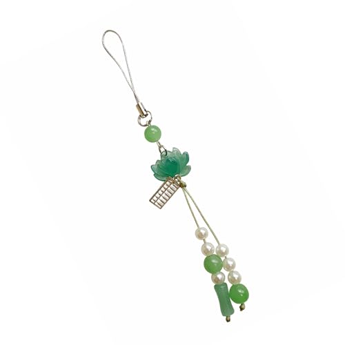 Greabuy - Greabuy Porte-clés à breloques pour femme - Accessoires de lotus - Pendentif fleur de lotus - Cordon de téléphone élégant de style chinois - Accessoire de téléphone portable pour les amateurs de mode