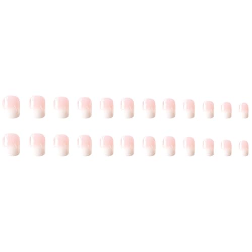 Pink Ombre Press on Nails Short Square Fake Nails with Nude White Gradient Design Glossy False Nails Reusable for Women Girls Daily Wear Manicure 24pcs - Thumbnail 5