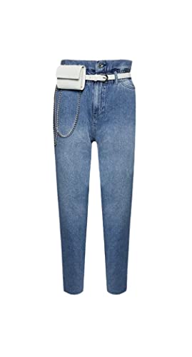  Liu.Jo Jeans Liu Jo da Donna Colore Denim Blu a Vita Alta con Chiusura a Zip e Cintura in Similpelle Inclusa. Ha Una vestibilità Regular Fit. 29 Blu den.Blue Marble Cand