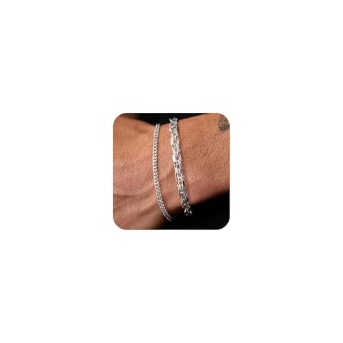 MBW Silver Bracelets for Men, 925 Sterling Silver Chunky O-Linked Chain Thin Cuban Mens Silver Bracelet Set 6.5/7/7.5/8/8.5/9 Inches Silver Charm Bracelet jewelry Gifts for Men Cover