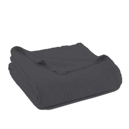 Image of 100% Cotton Organic Muslin Throw Blanket for Adults GOTS & Fairtrade Certified Organic Cotton - Couch Living Room and Bedroom Decor - 4 Layer Super Soft and Cozy (Graphite, Queen)