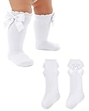 American Trends Baby Knee High Socks Long Infant Toddler Socks for Baby Girls Bow Stocking White 0-6 Months