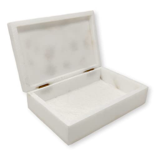 Hashcart® Marble Jewelry Box Organizer - Decorative Trinket Box - Hand Carved Floral Design - Keepsake Box | Anniversary, Housewarming Gifts For Women | (6X4 Inch) #TOP1