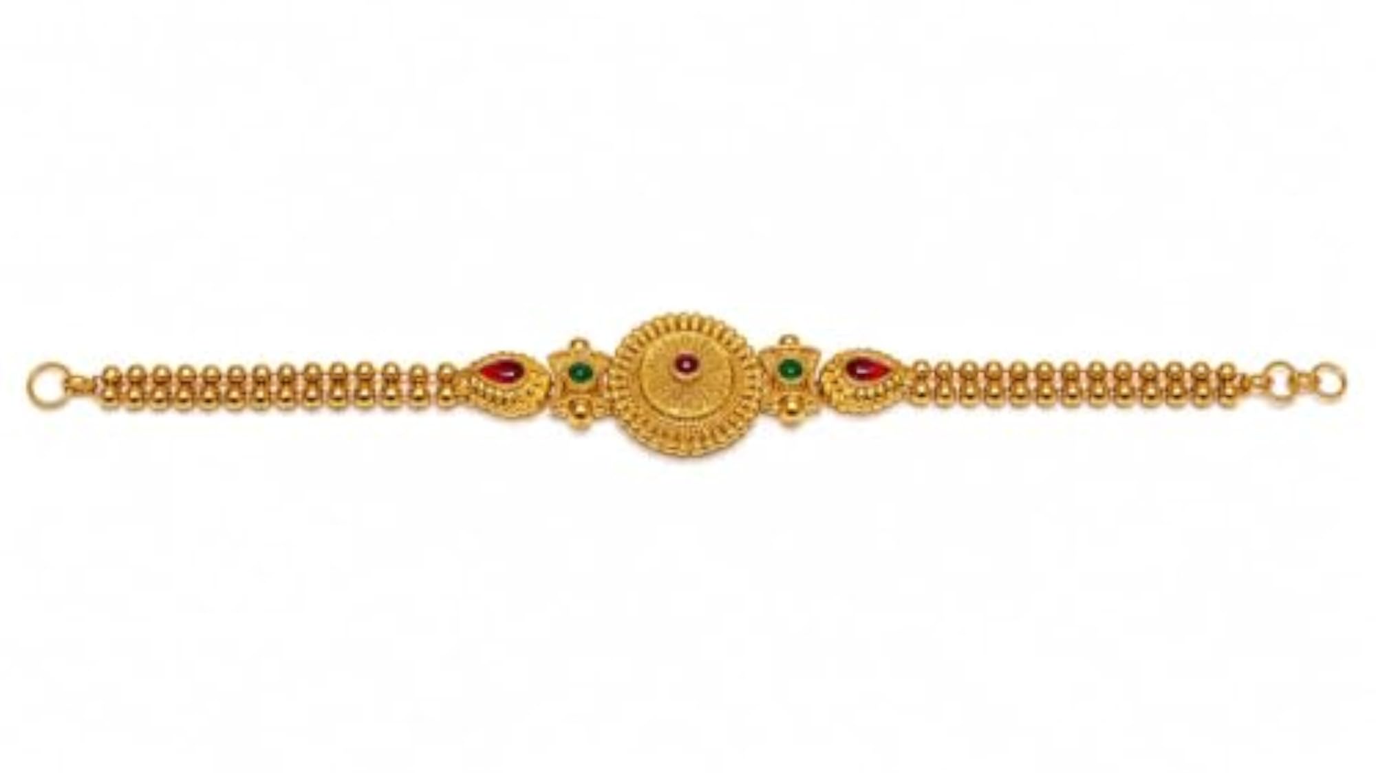 Gold-Toned Traditional Bracelet with Ruby & Emerald Stones