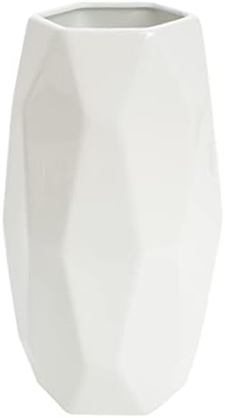 Tall 10 Inch White Marble Ceramic Vases for Modern Home Decor, 25 CM Tall Large Geometric Design Decorative Flowers Vase with Opening of 9 CM