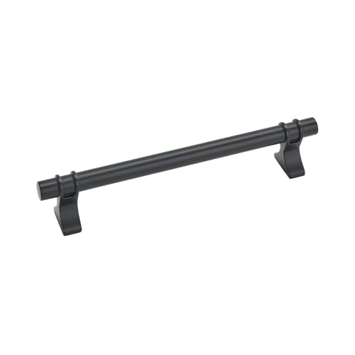Image of Amerock | Cabinet Pull | Matte Black | 6-5 /16 inch (160 mm) Center to Center | Davenport | 1 Pack | Drawer Pull | Drawer Handle | Cabinet Hardware