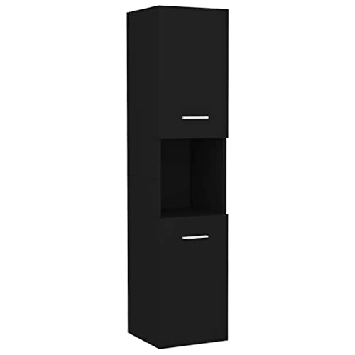 vidaXL-Armario-de-Cuarto-de-Bano-Aseo-Inodoro-Mueble-Mobiliario-Almacenamiento-Estante-para-Lavadero-Robusto-Aglomerado-Negro-30x30x130-cm