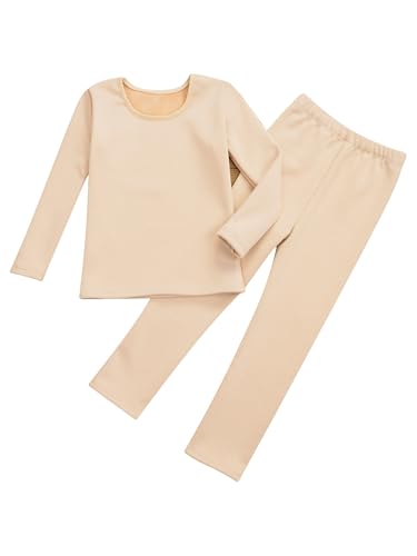 Hansber Kids Girls Thermal Underwear Tracksuit Ballet Competition Undergarments Long Johns Fleece Lined Set3