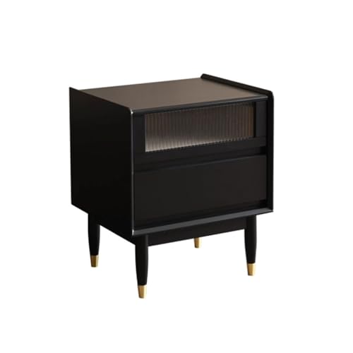 Mesitas de Noche Mesilla De Noche Sencilla For El Hogar, Armario De Almacenamiento Negro De Madera Maciza For Dormitorio Pequeño Mesa de Recamara